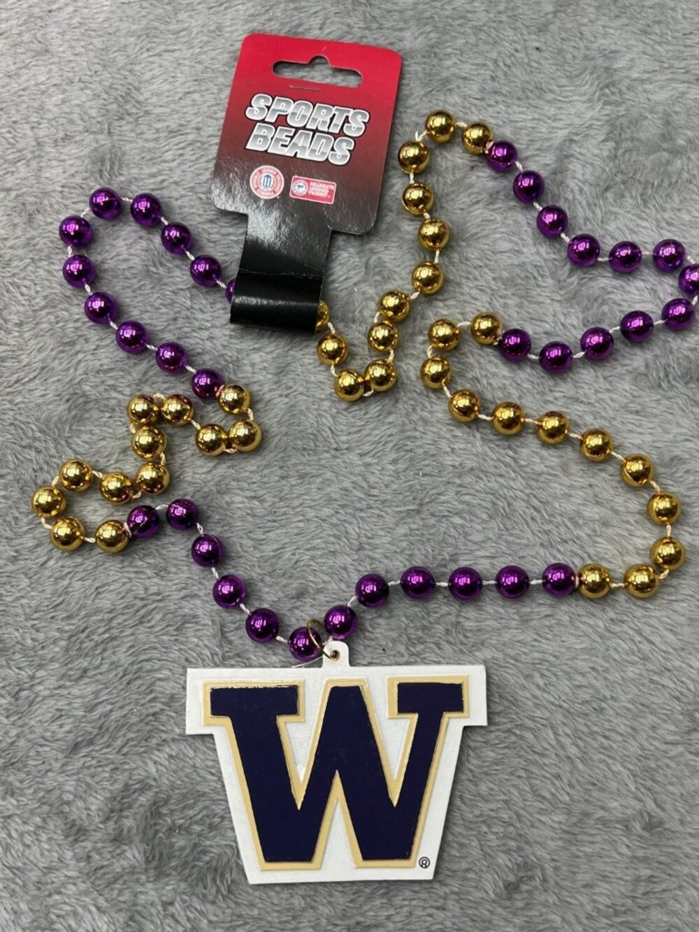 Washington Huskies Necklace  18" Inline BK Style Beaded NCAA Official Merch